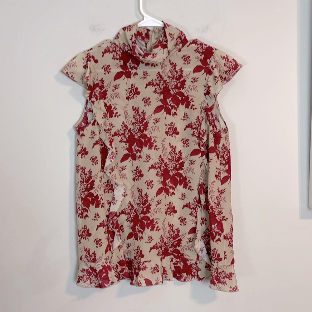 Red Valentino floral print silk sleeveless ruffle blouse size 42